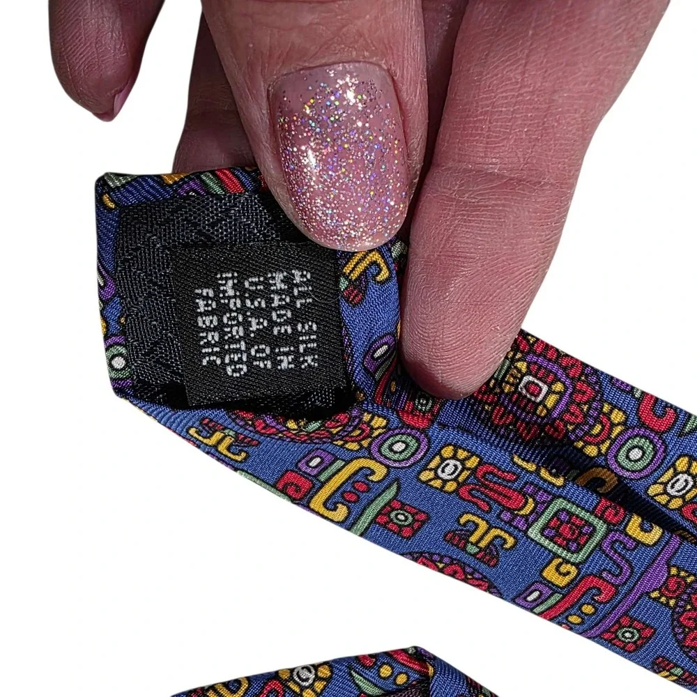 Christian Dior Mens Silk Jacquard Pattern Tie‎ Purple Green Geometric Designer